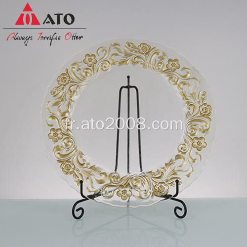 Plaques de chargeur en verre à motif floral en or pour mariage